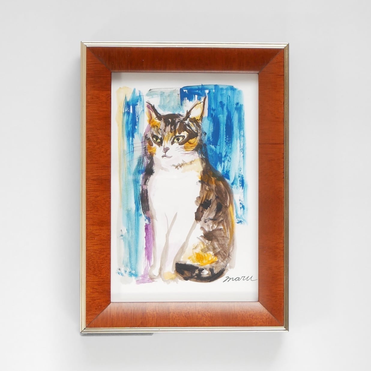 猫の絵No.105・原画｜額入り・ハガキサイズ・ラッピング無料（アート