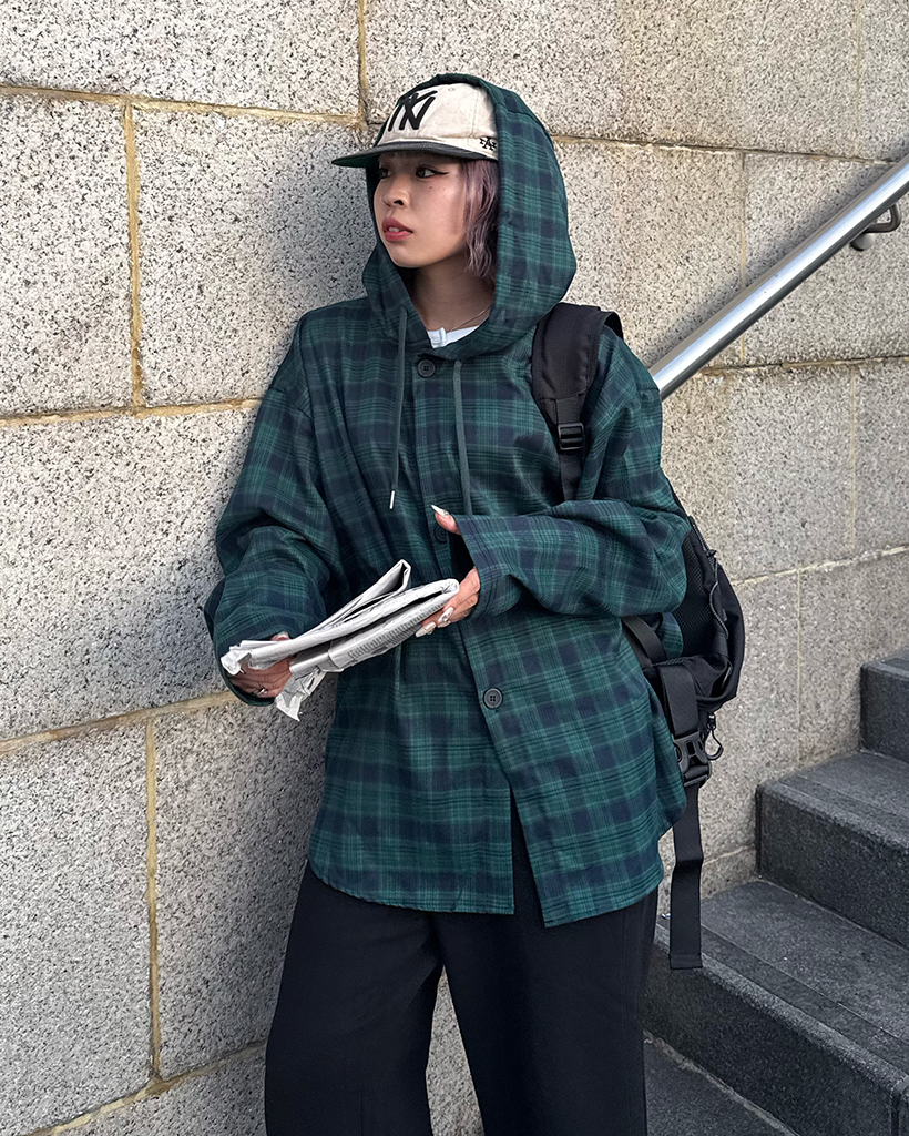 ユニセックス)フード付きチェックシャツ | ファッション通販サイト NUGU